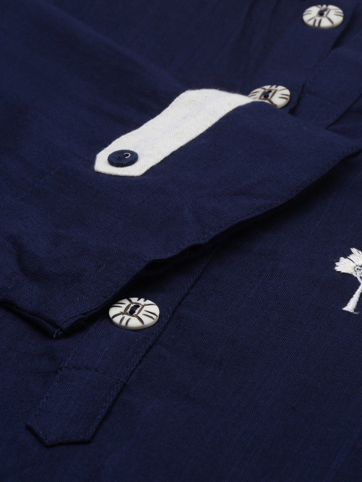 Neerus Blue embroidered kurta set with palazzo - detail view 1