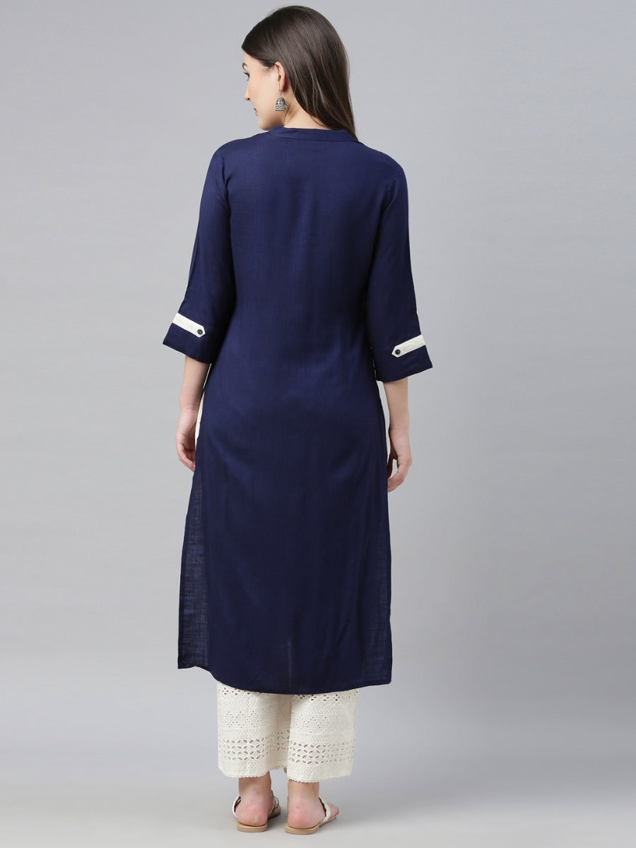 Neerus Blue embroidered kurta set with palazzo - detail view 4