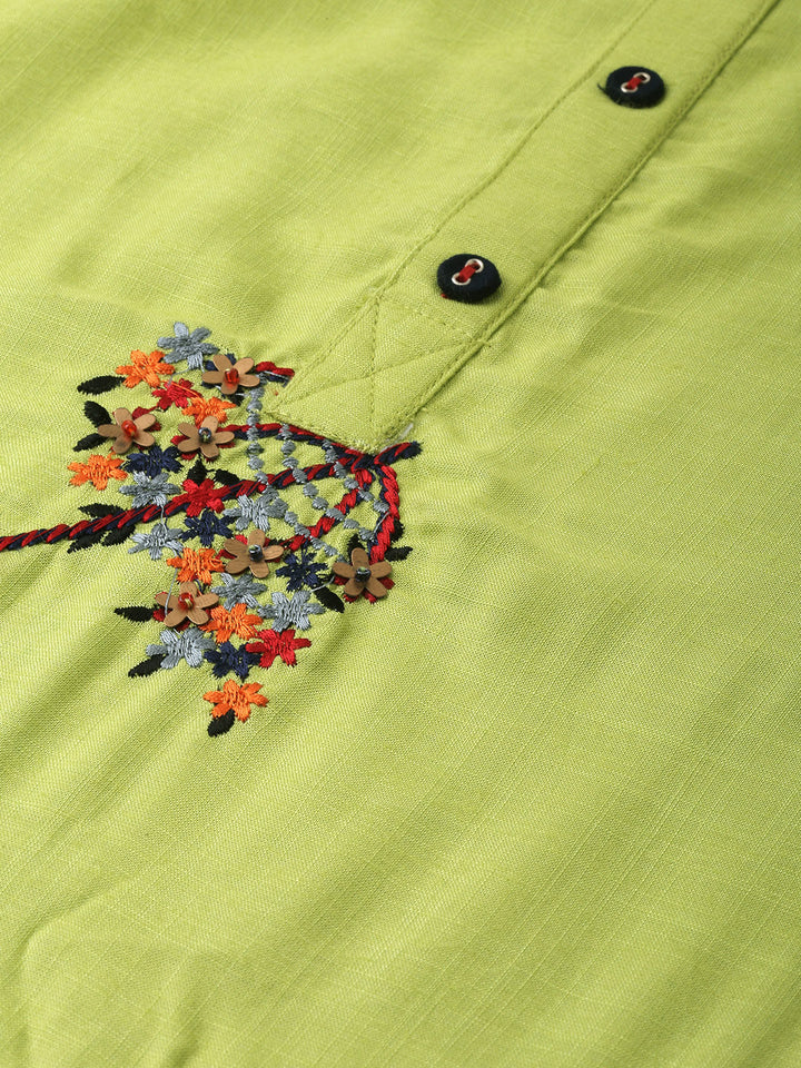 Neerus Green rayon embroidered straight kurta - back view