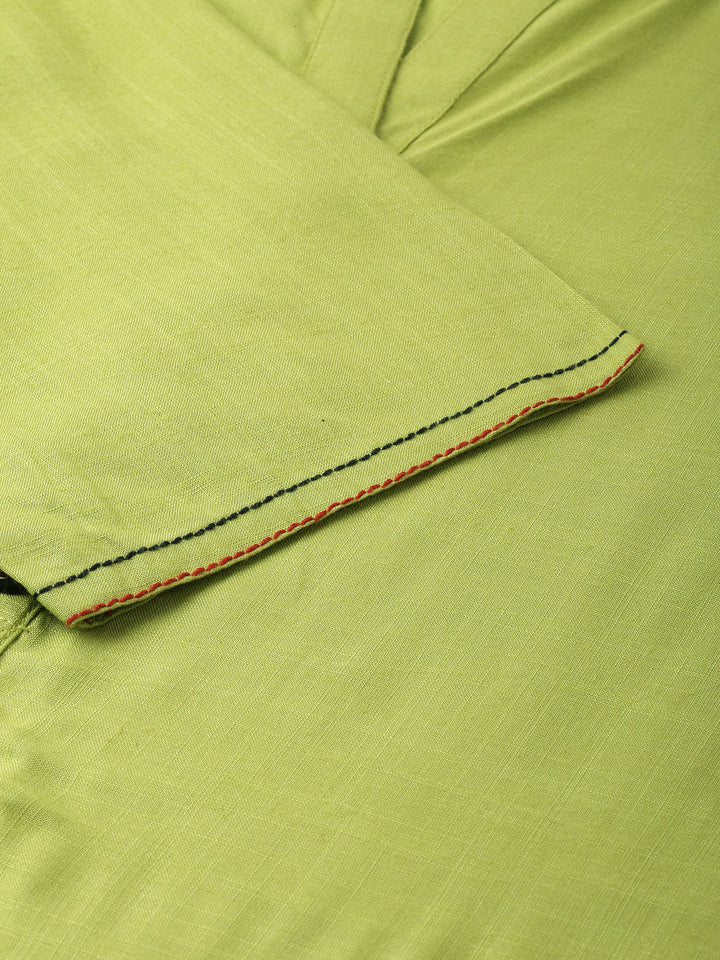 Neerus Green rayon embroidered straight kurta - side view