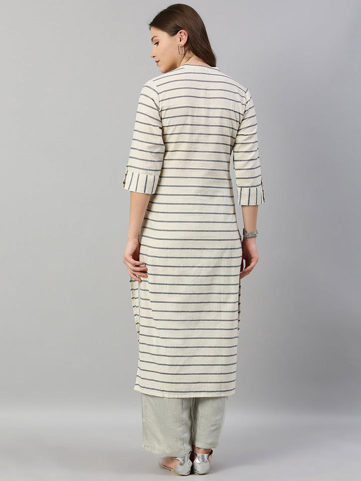 Neerus White cotton printed straight kurta - detail view 2