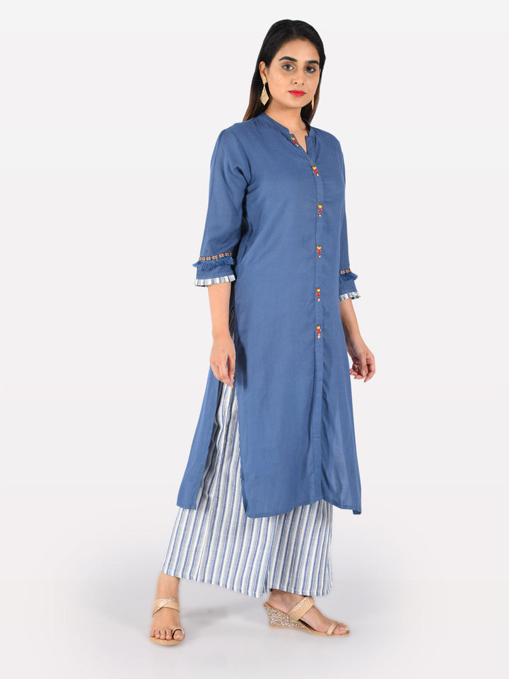 Neerus Blue straight kurta for women - detail view 2