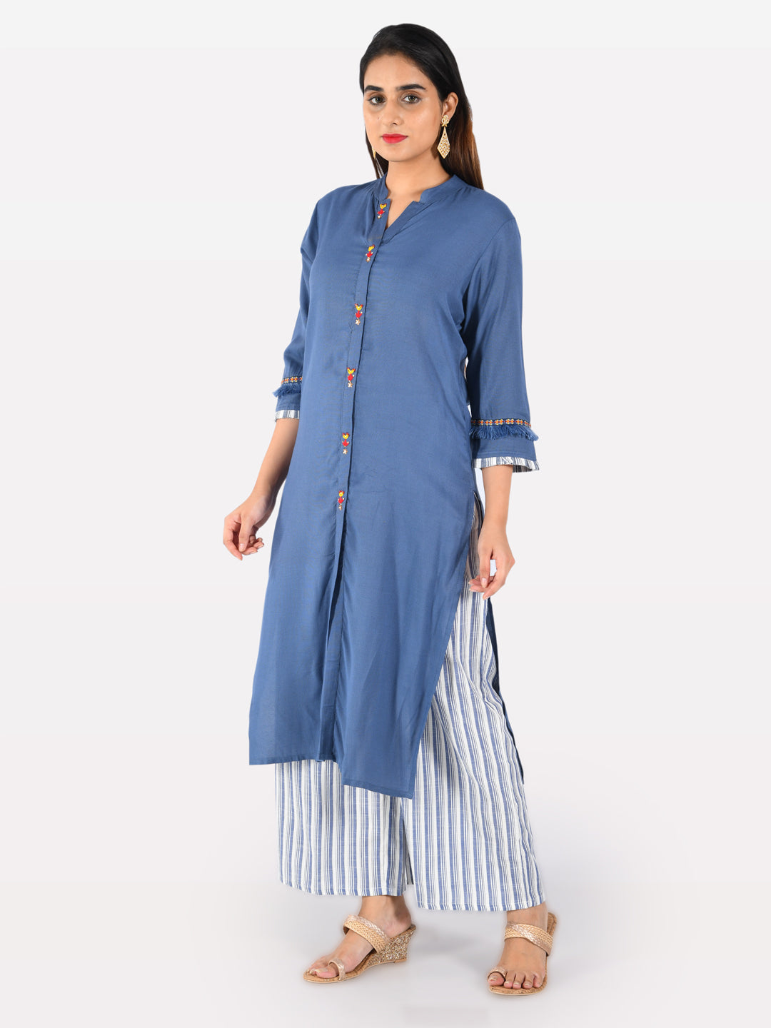 Neerus Blue straight kurta for women - back view