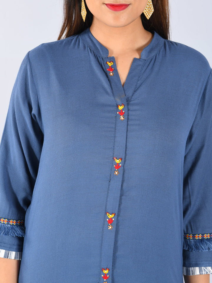 Neerus Blue straight kurta for women - side view