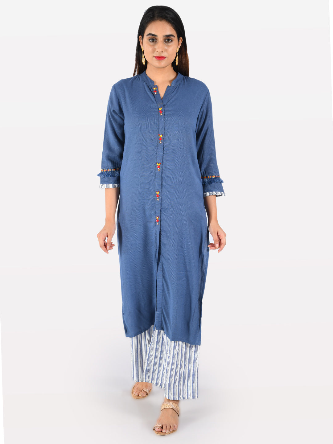 Neerus Blue straight kurta for women - front view