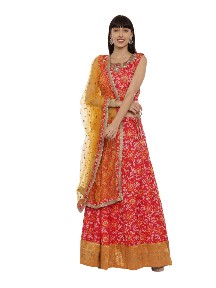 Neerus Pink silk embellished lehenga set - front view