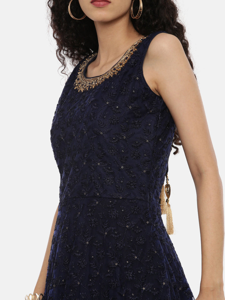 Neerus Blue Georgette Embroidered Anarkali Kurta Set - detail view 2