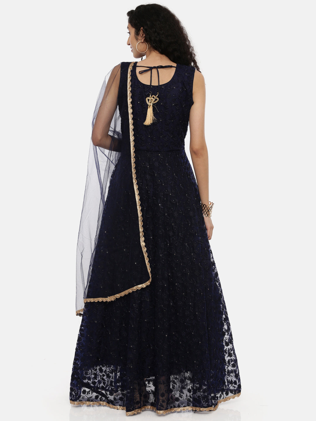 Neerus Blue Georgette Embroidered Anarkali Kurta Set - detail view 1