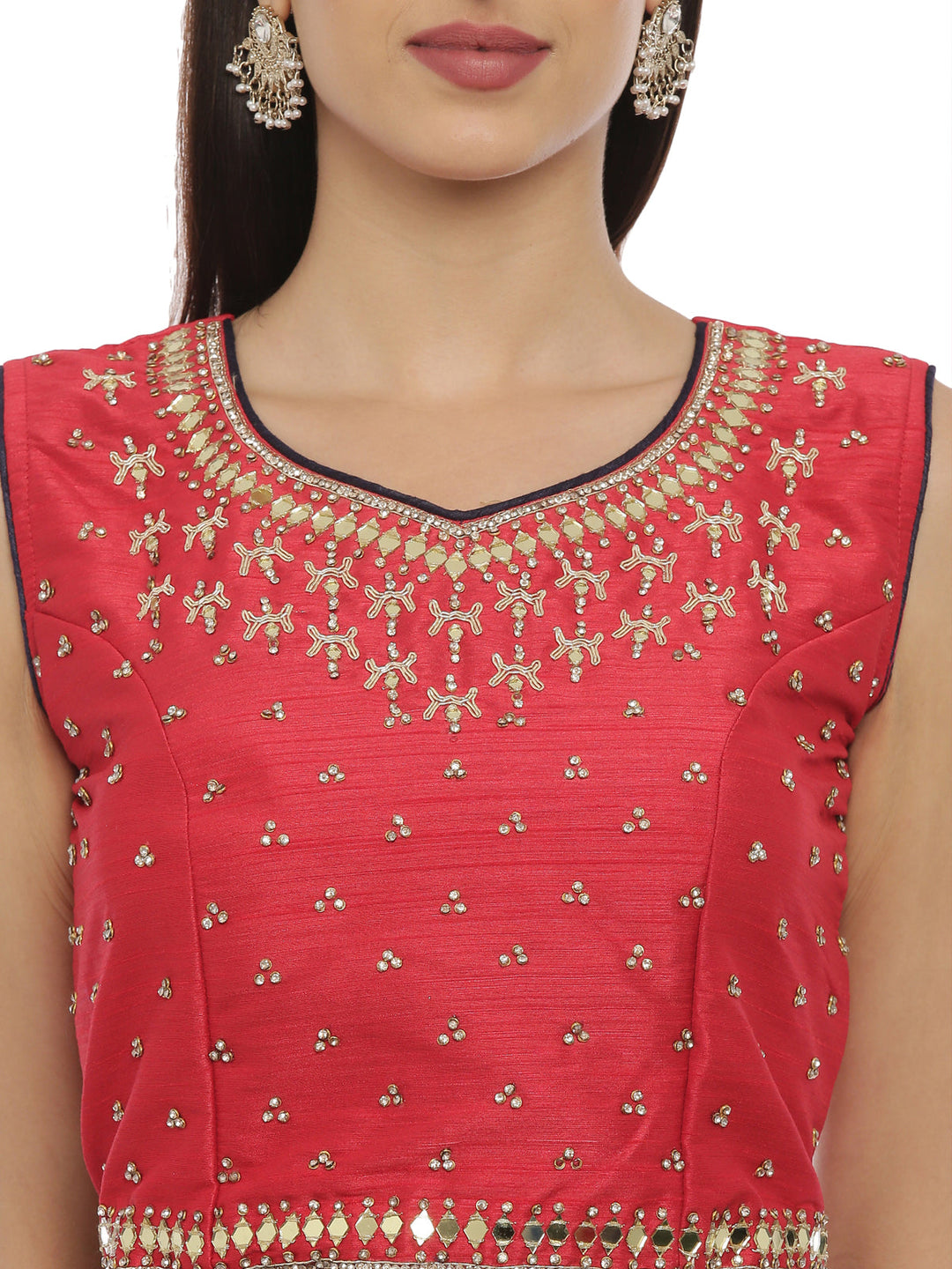 Neerus Red blue embellished lehenga set - back view