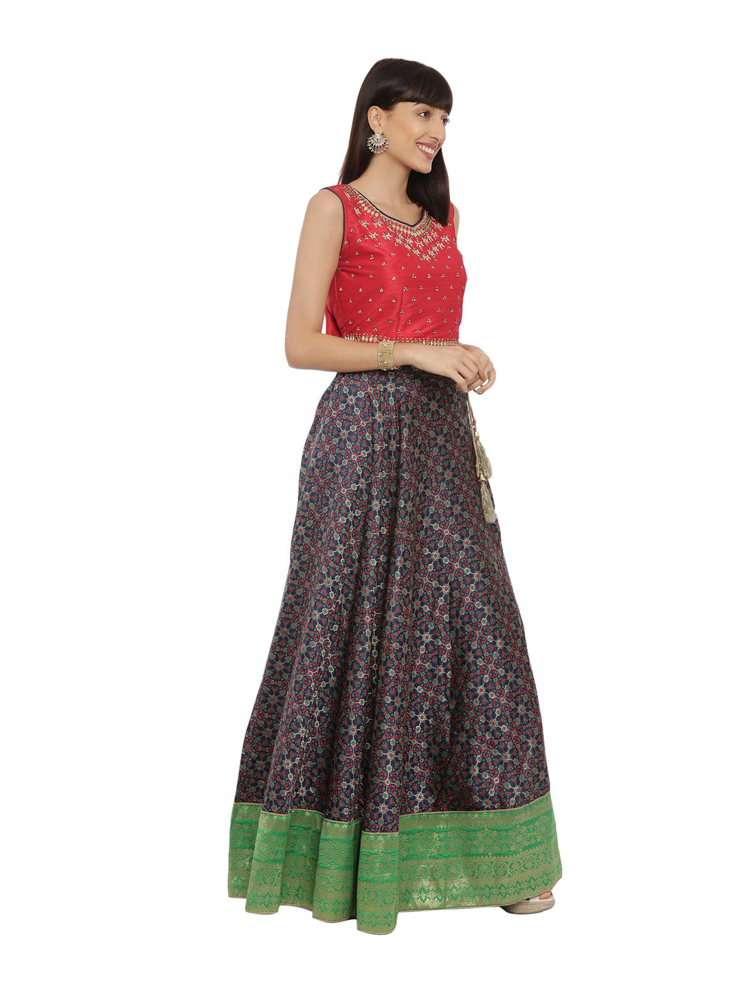 Neerus Red blue embellished lehenga set - side view