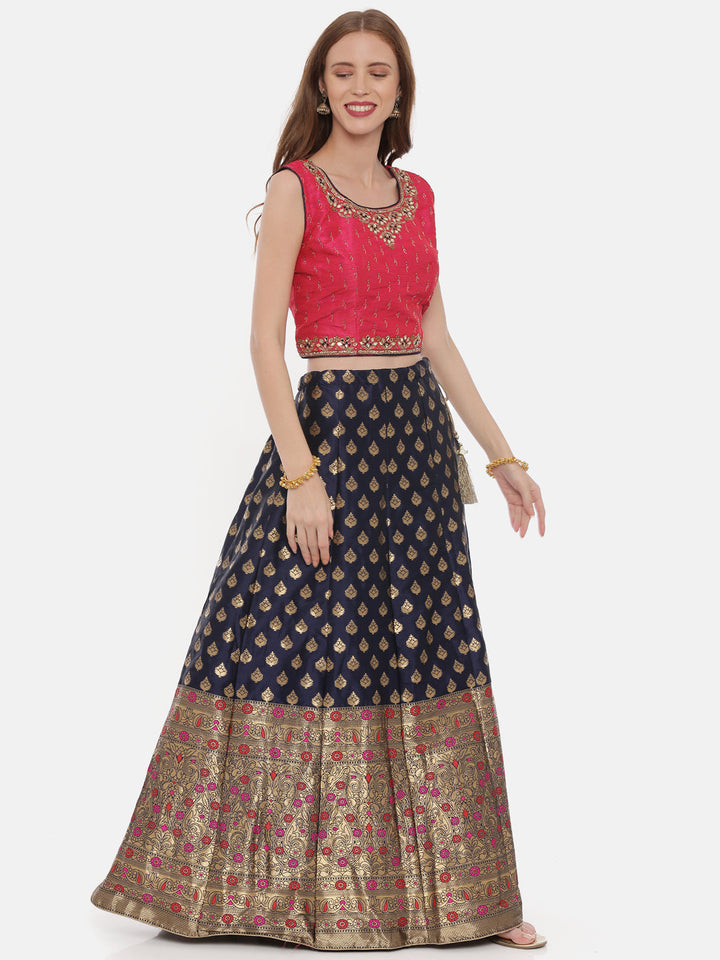 Neerus Pink Banarasi woven lehenga set - detail view 2