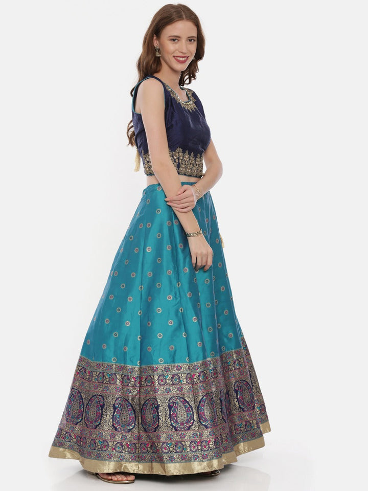 Neerus Blue Banarasi woven lehenga set - detail view 2