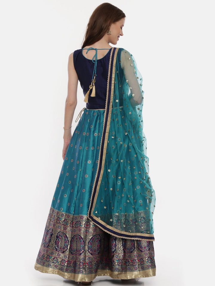 Neerus Blue Banarasi woven lehenga set - detail view 3