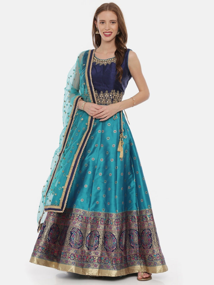 Neerus Blue Banarasi woven lehenga set - detail view 4