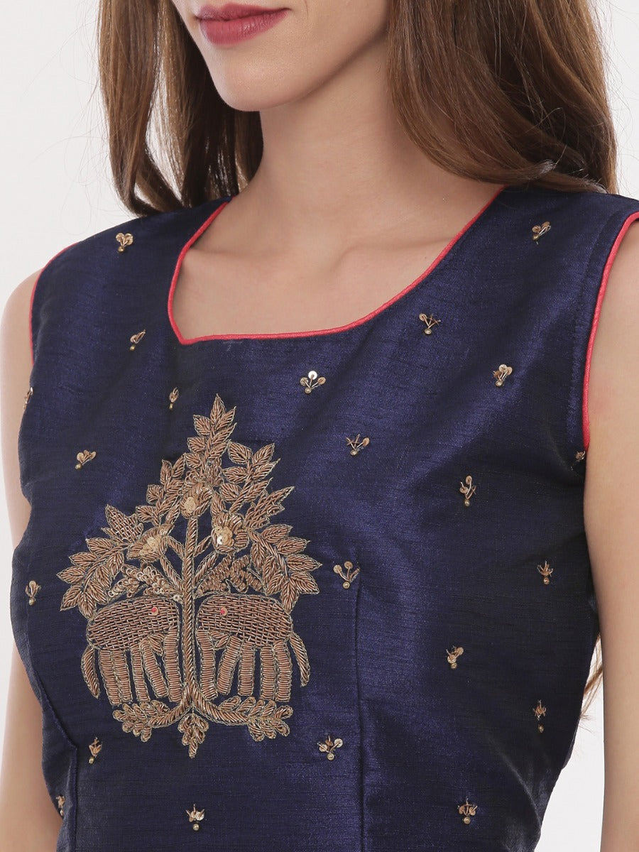 Neerus Pink raw silk embellished lehenga set - detail view 4