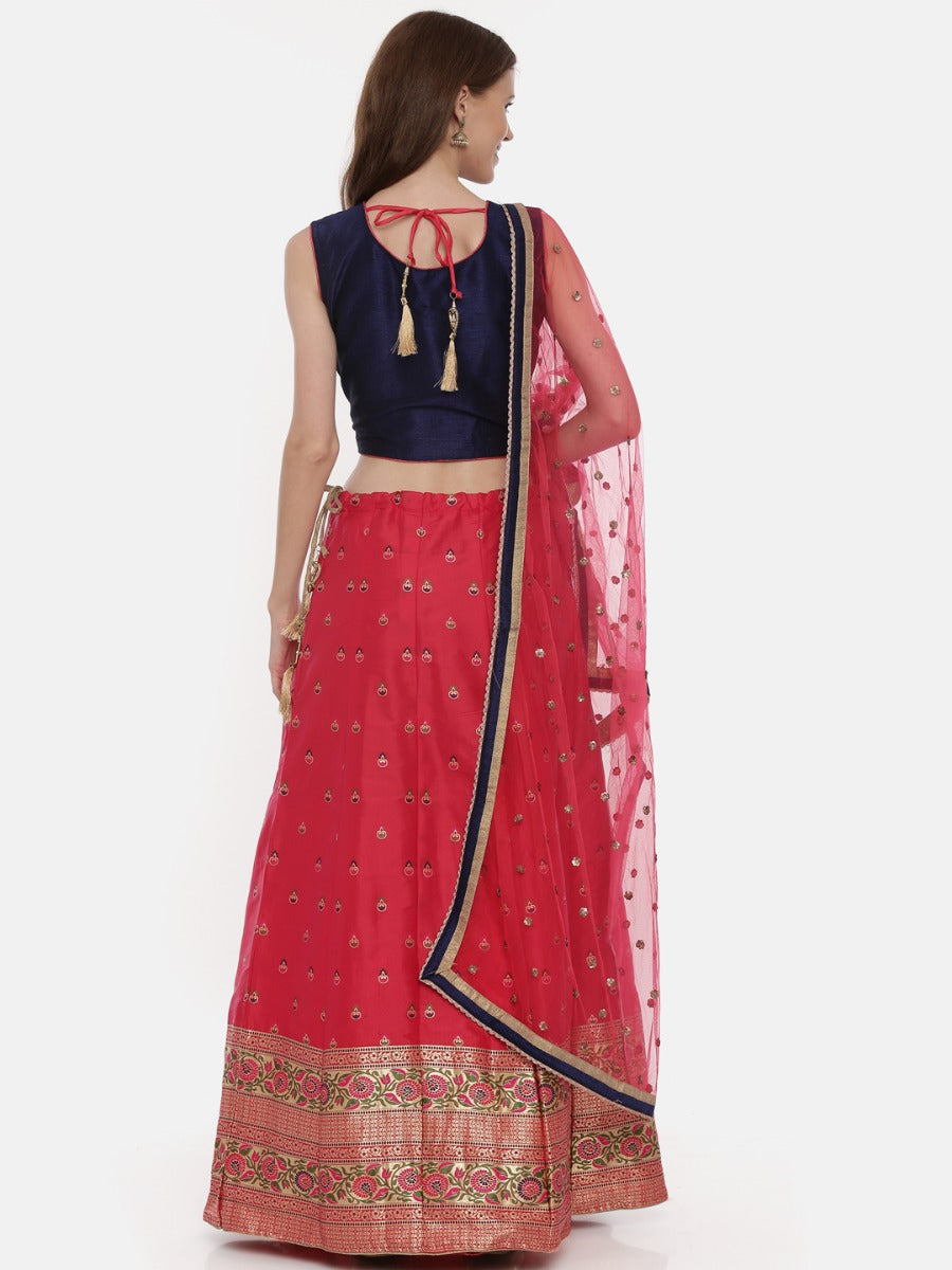 Neerus Pink raw silk embellished lehenga set - detail view 1