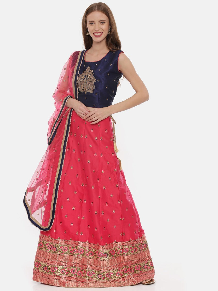 Neerus Pink raw silk embellished lehenga set - detail view 2