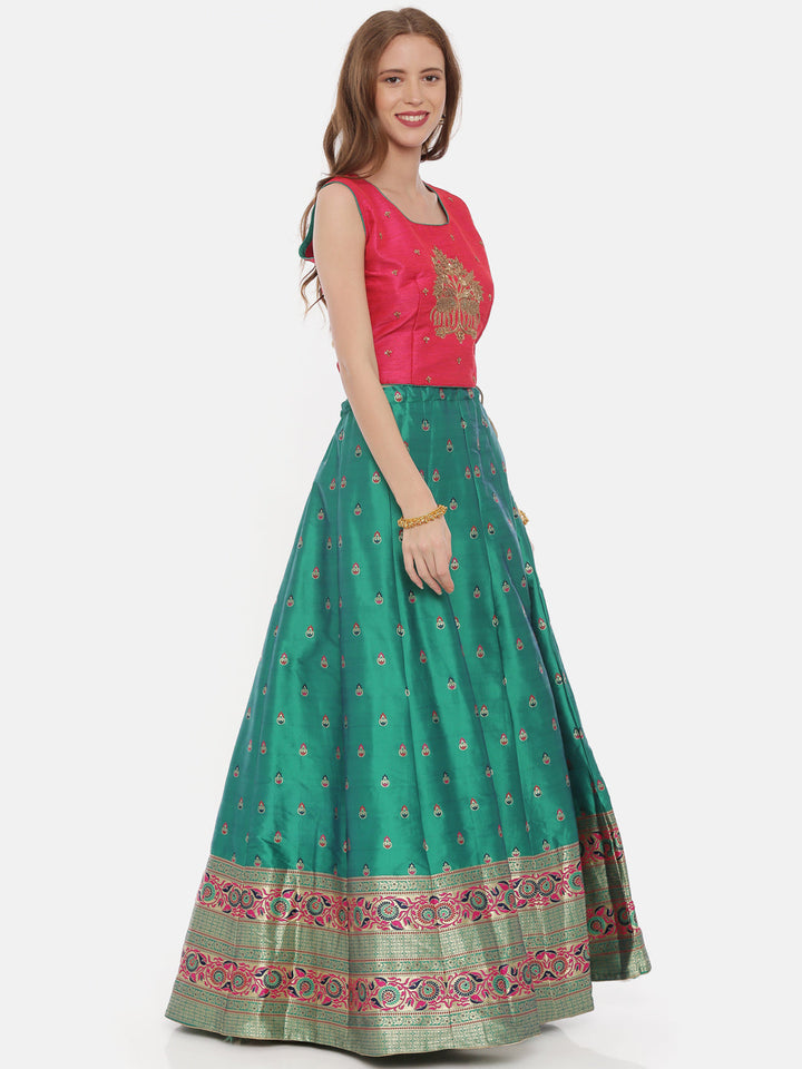 Neerus Pink raw silk embellished lehenga set - detail view 2