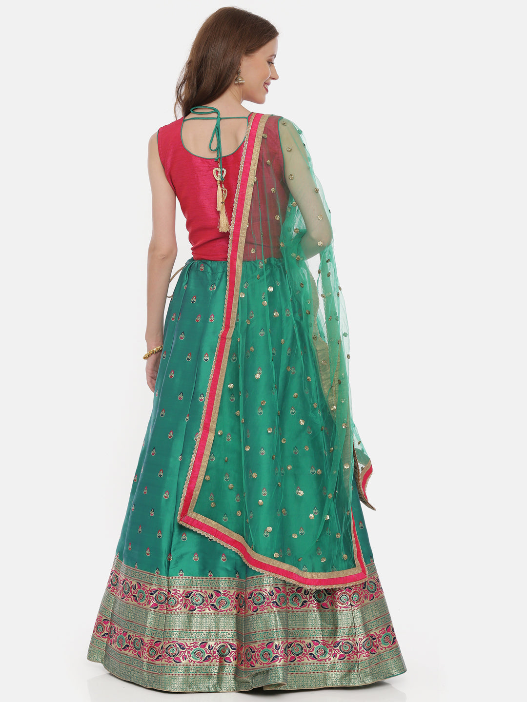 Neerus Pink raw silk embellished lehenga set - detail view 3