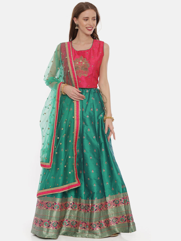 Neerus Pink raw silk embellished lehenga set - detail view 4