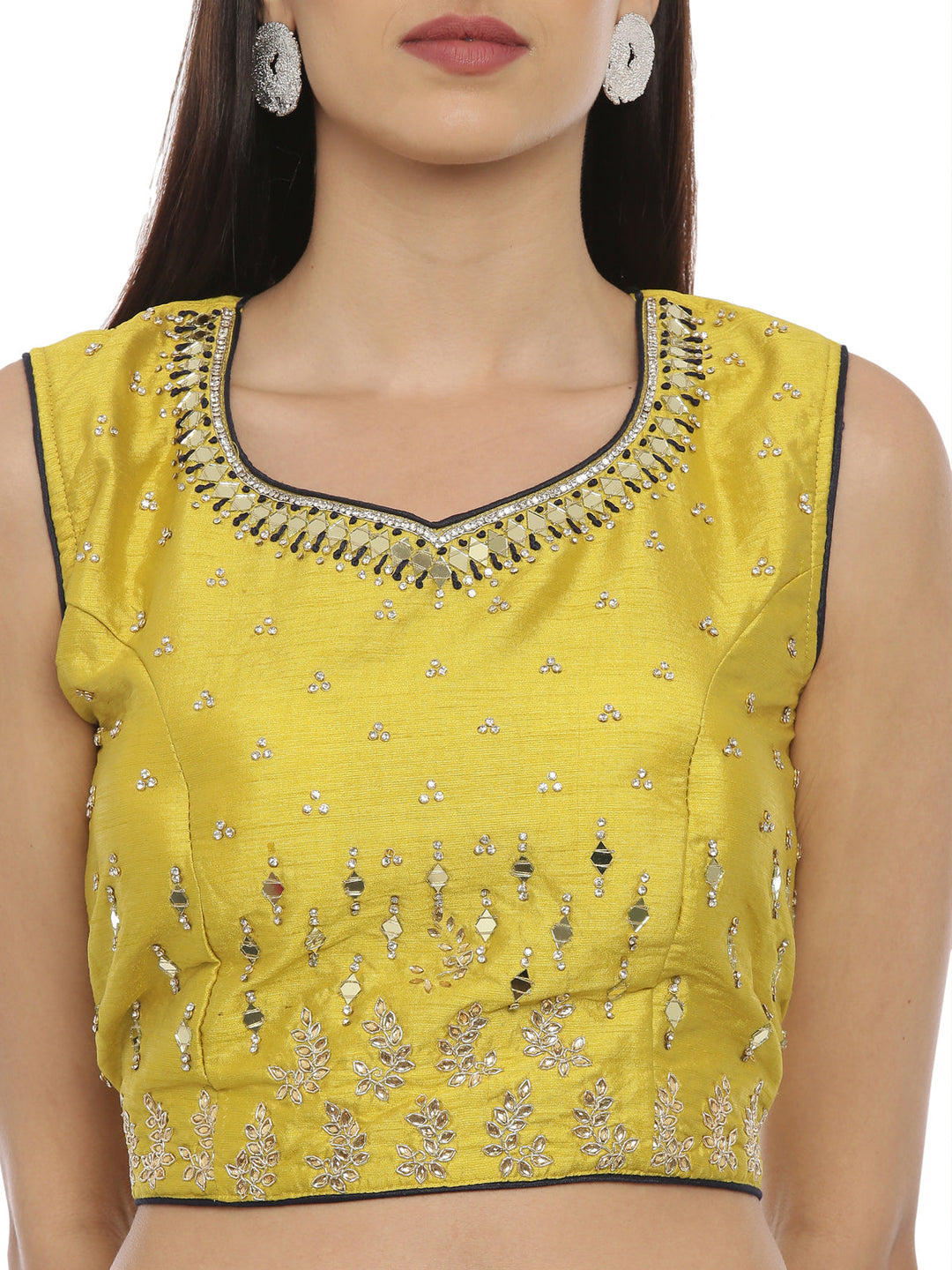 Neerus Yellow net embellished lehenga set - side view