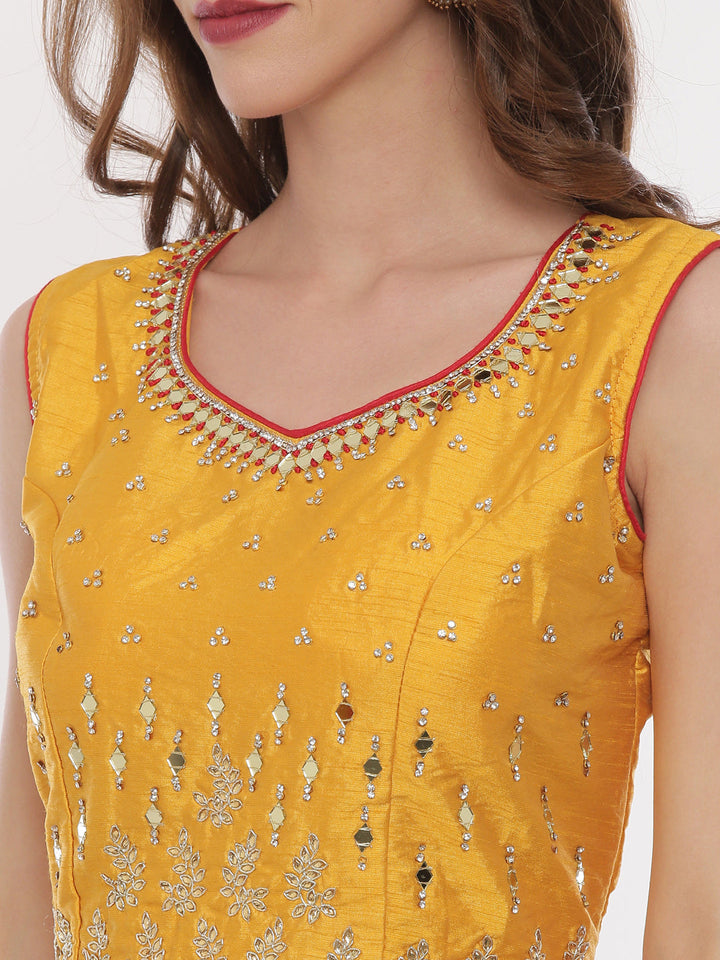 Neerus Yellow net embellished lehenga set - detail view 2