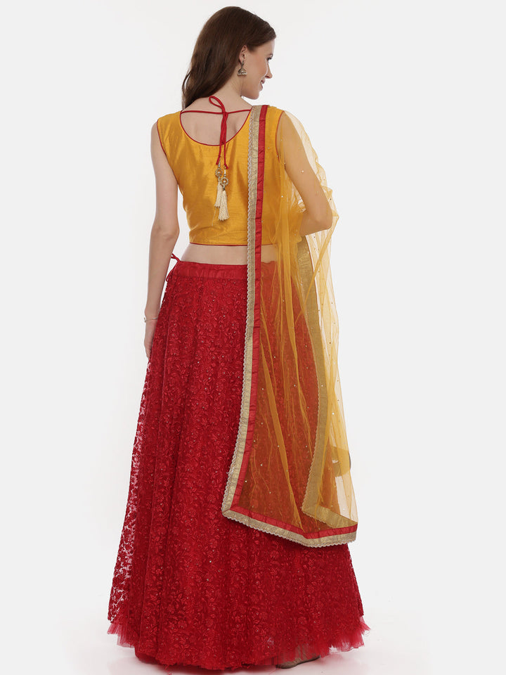 Neerus Yellow net embellished lehenga set - side view