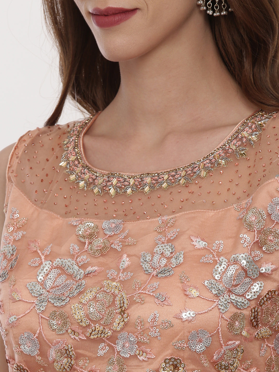 Neerus Orange net embellished lehenga set - side view