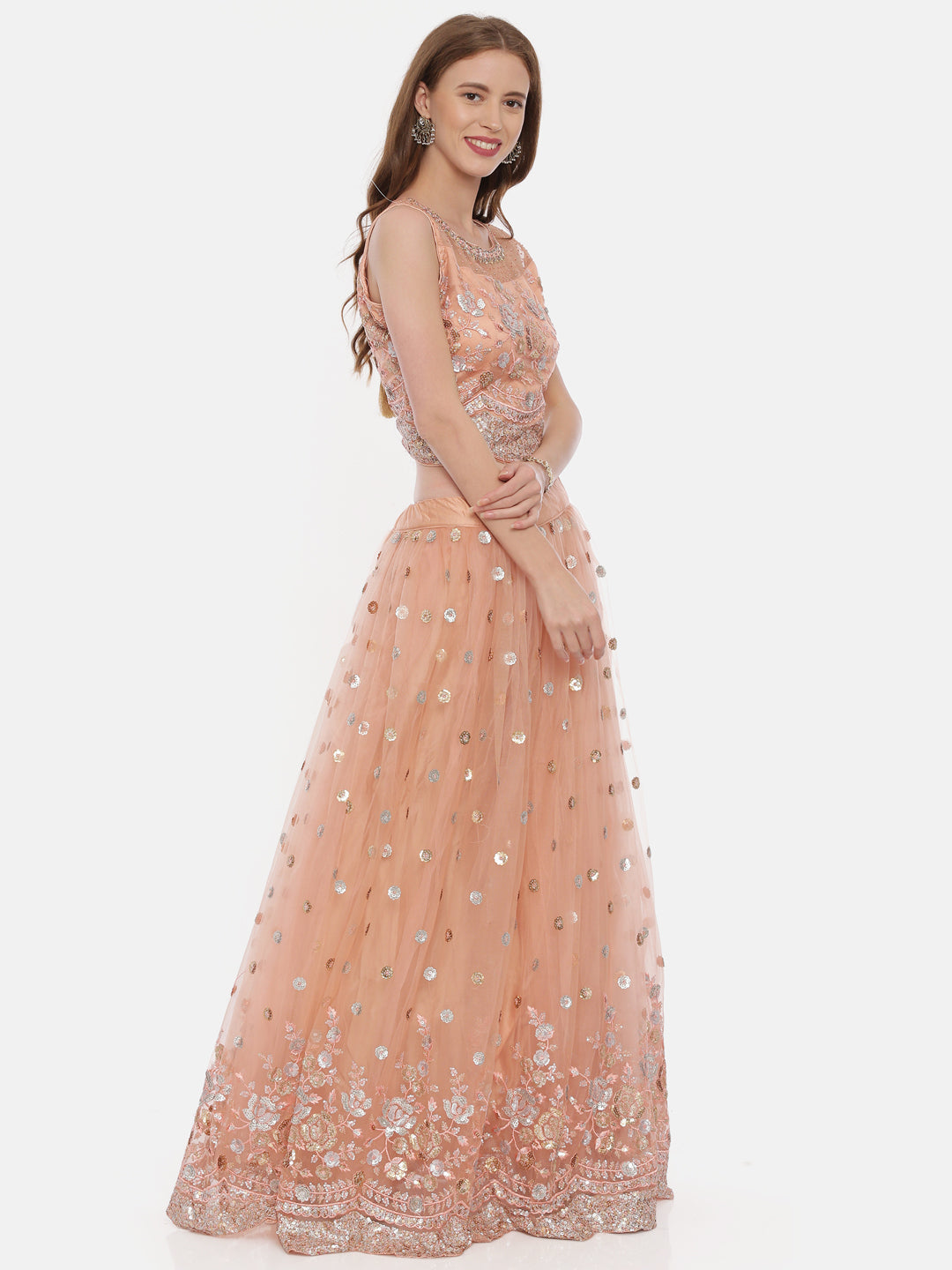 Neerus Orange net embellished lehenga set - detail view 2