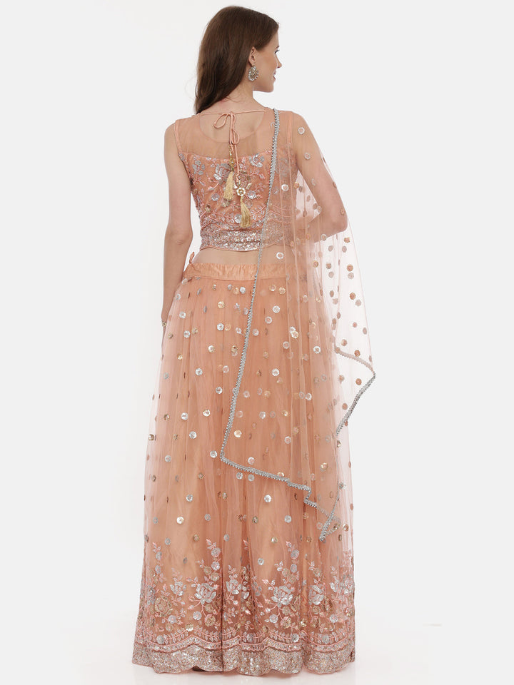 Neerus Orange net embellished lehenga set - detail view 3