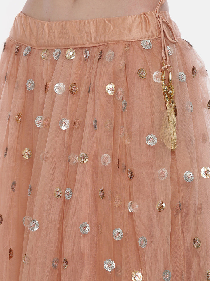 Neerus Orange net embellished lehenga set - detail view 5