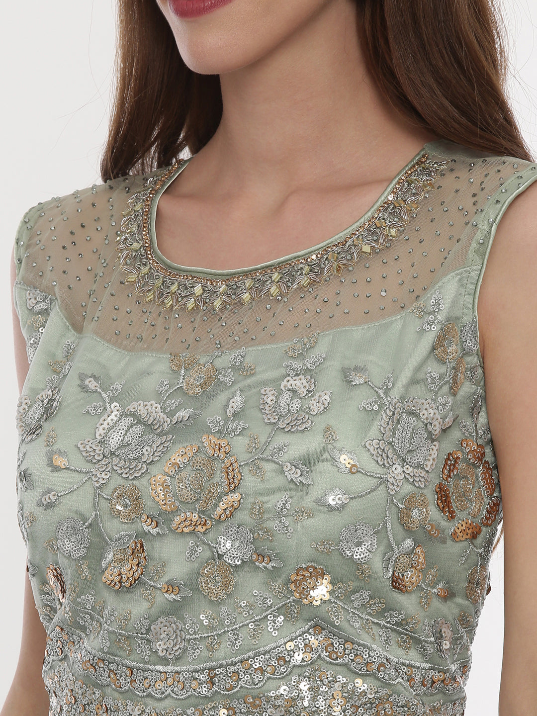 Neerus Green net embellished lehenga set - back view
