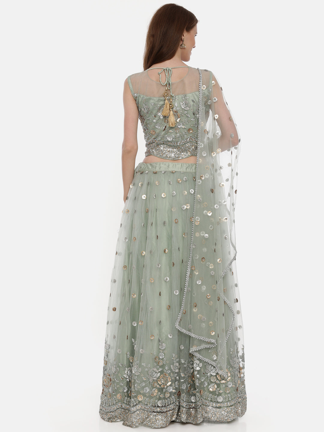 Neerus Green net embellished lehenga set - detail view 2
