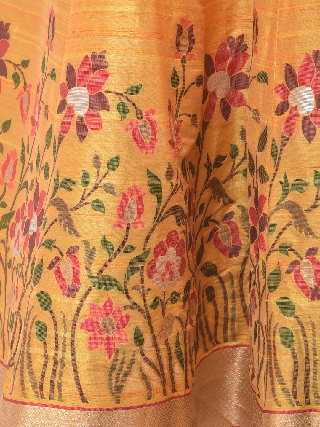Neerus Yellow silk chiffon printed anarkali kurta set - detail view 2