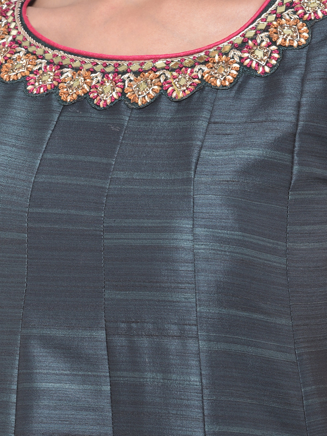 Neerus Grey printed anarkali kurta with dupatta - detail view 1