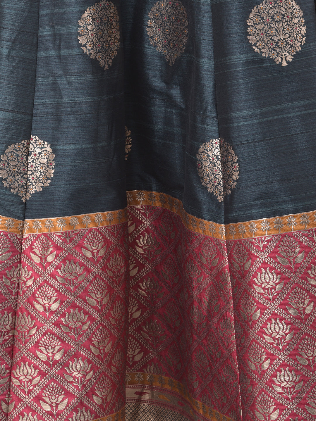 Neerus Grey printed anarkali kurta with dupatta - detail view 2