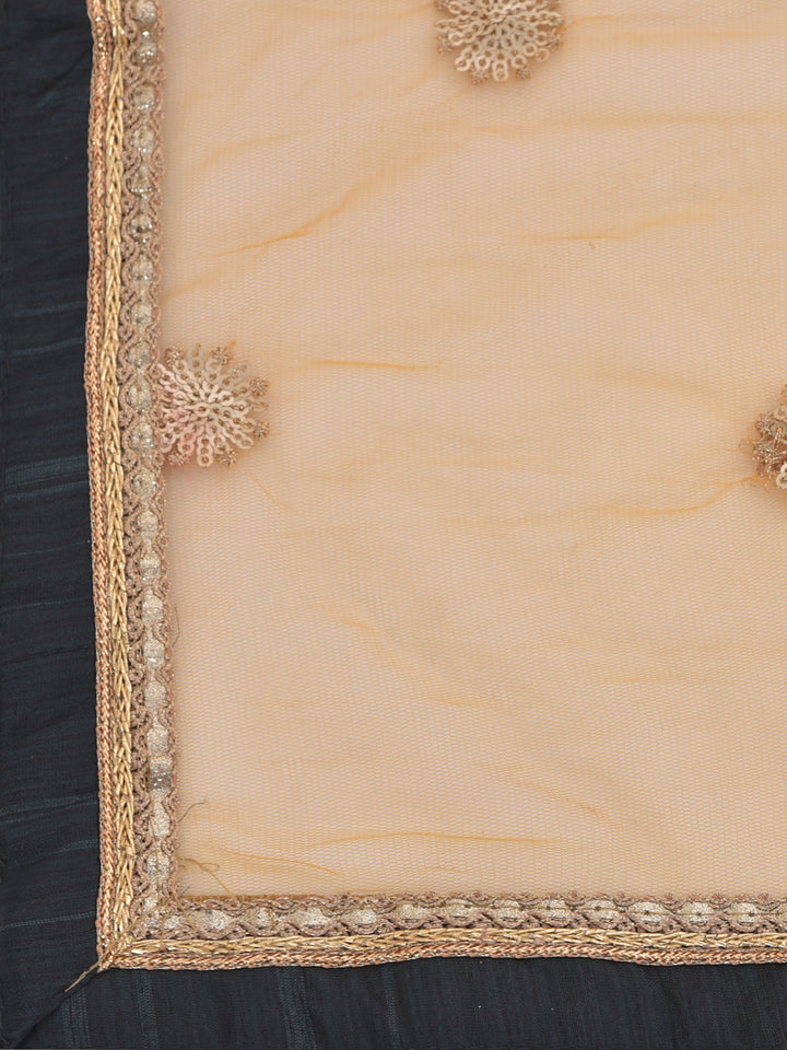 Neerus Grey printed anarkali kurta with dupatta - detail view 3
