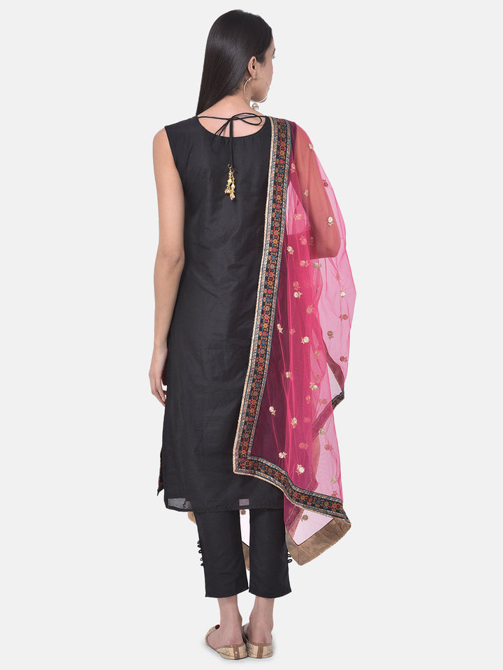 Neerus Black cotton woven kurta set - side view
