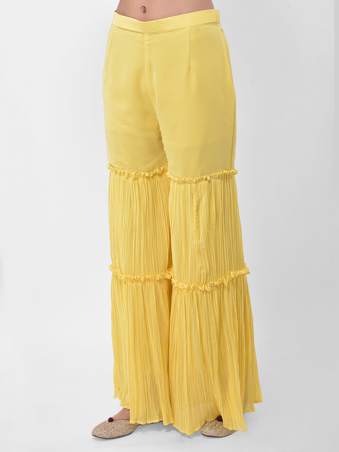 Neerus Yellow georgette embroidered sharara set - detail view 2