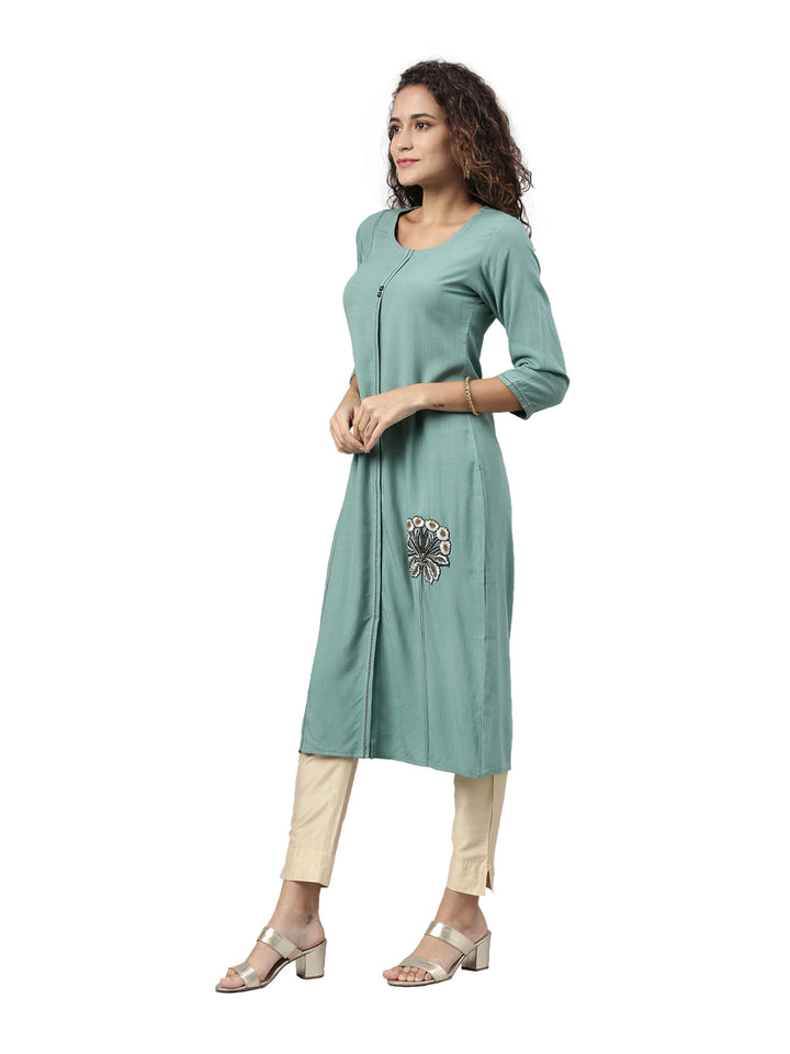 Neerus Blue cotton solid kurti - back view