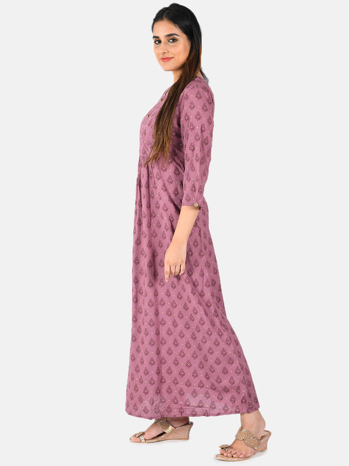 Neerus Purple printed Anarkali kurta - back view