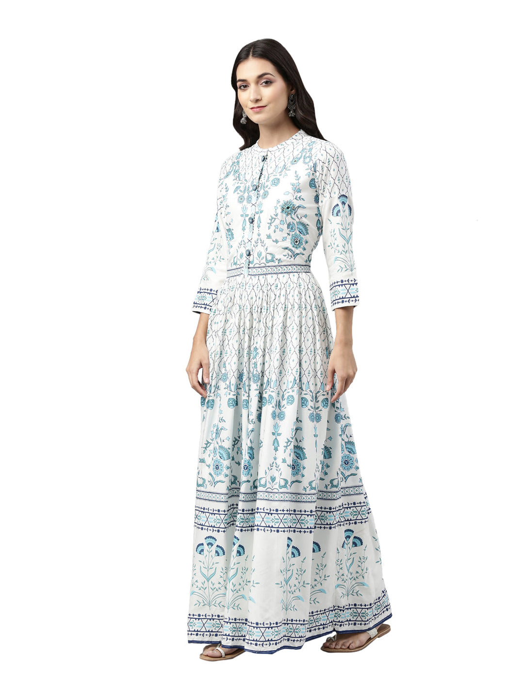 Neerus White floral mirror work anarkali kurta - back view
