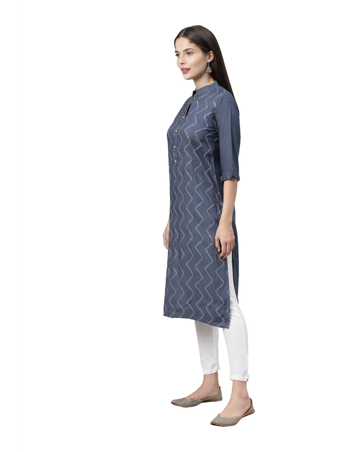 Neerus Blue rayon embellished kurti - back view