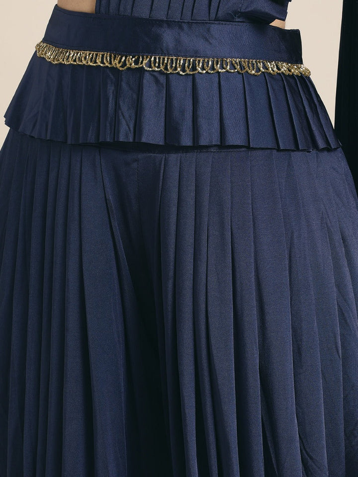 Neerus Blue georgette solid saree - side view
