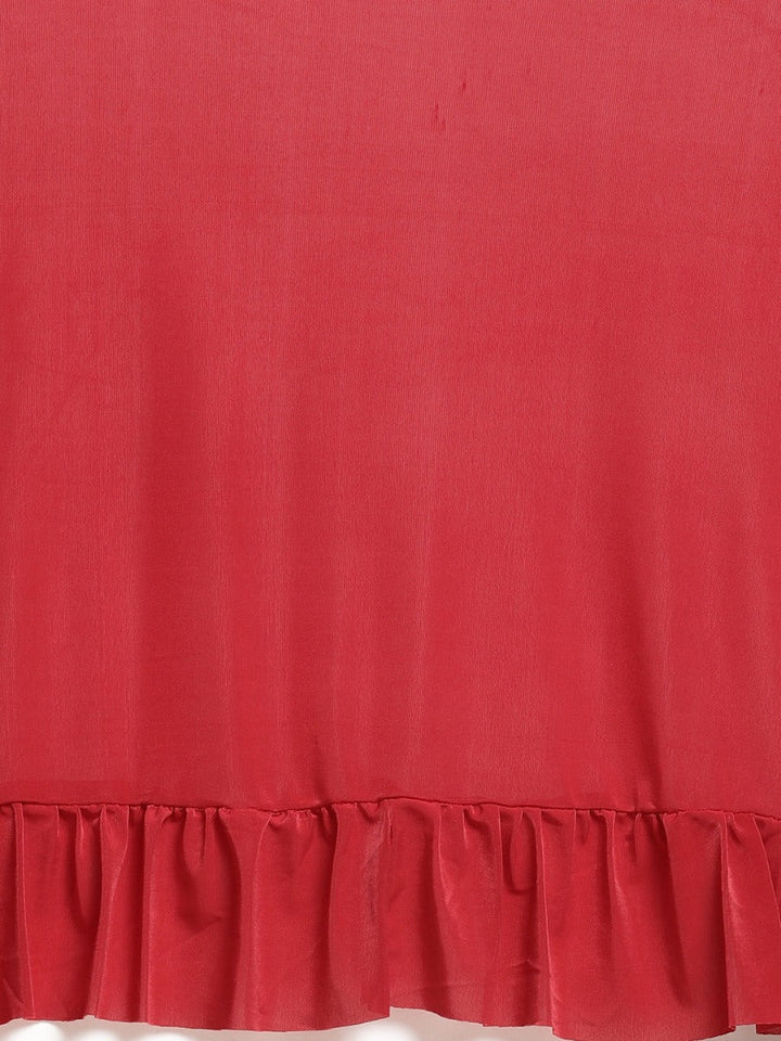 Neerus Red solid ready to wear saree with blouse - side view
