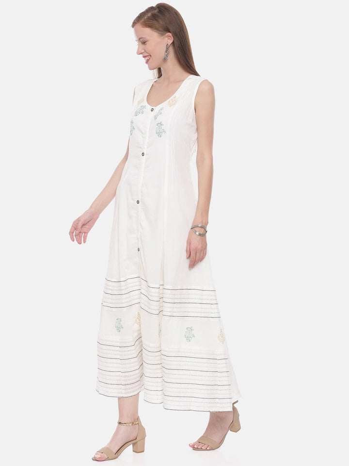 Neerus White embroidered anarkali kurti - back view