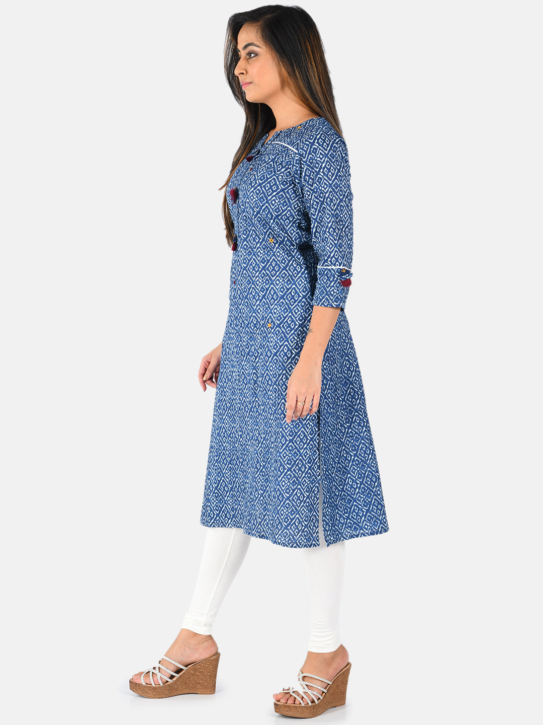 Neerus Blue printed straight kurta - back view