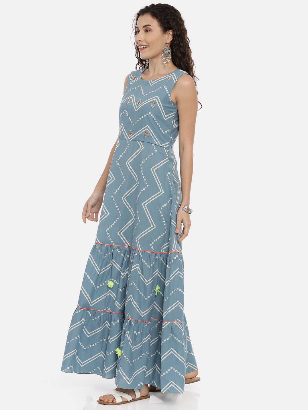 Neerus Blue Chevron Printed Kurta - back view