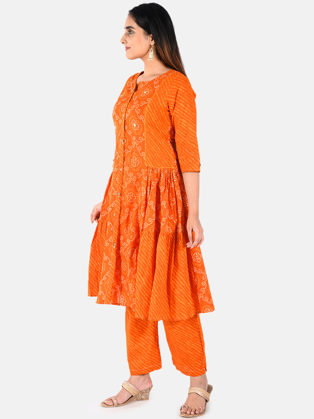 Neerus Orange embroidered anarkali kurta - back view
