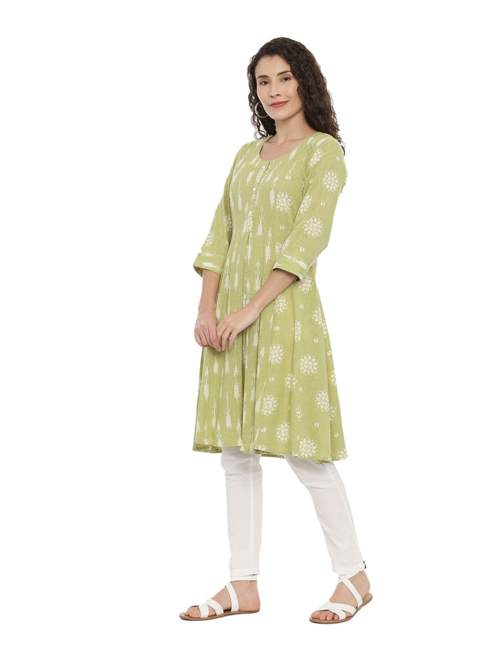 Neerus Green woven anarkali kurta - back view